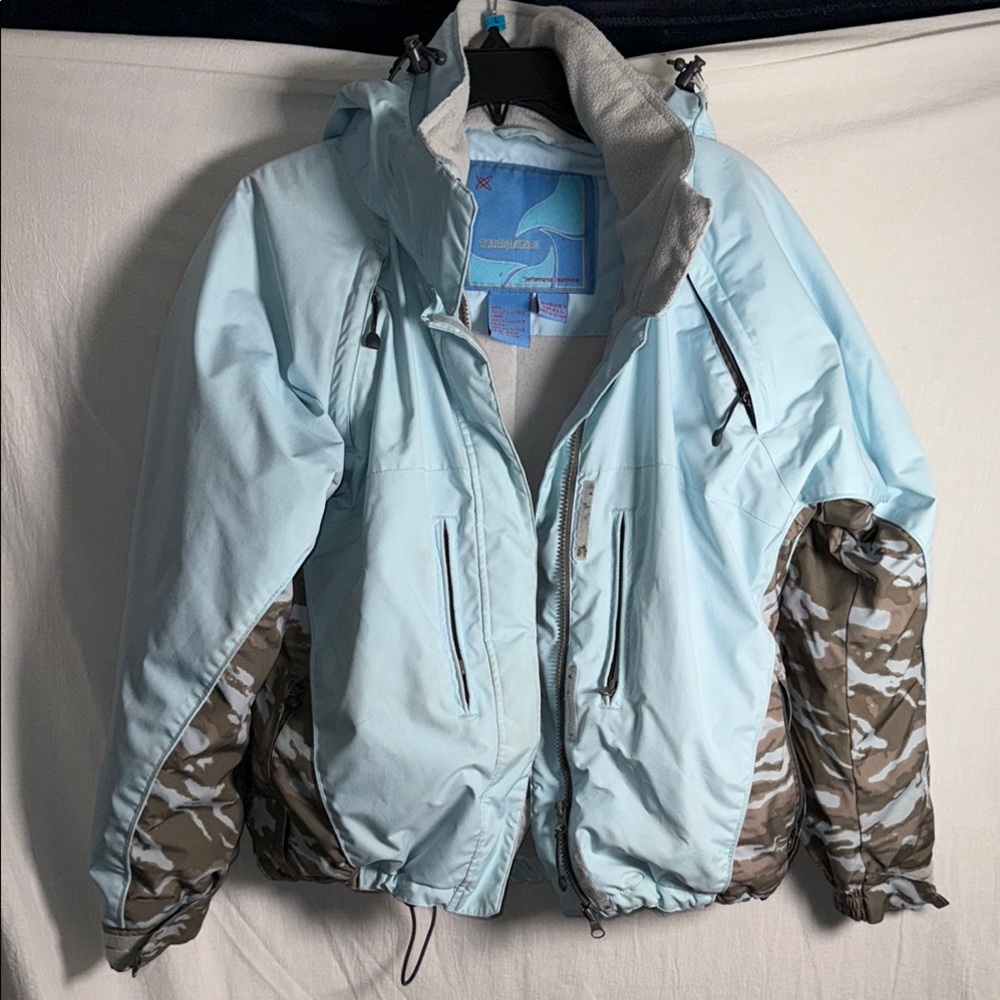 Light Blue and Gray Camo Turbine Snowboard Ski Coat  with Hood - Small